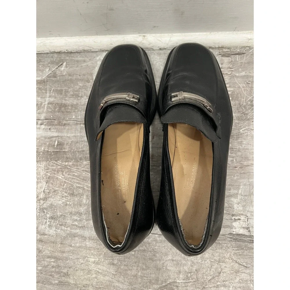 Salvatore Ferragamo Men 9.5 EEE Black Leather Gancini Bit Loafers Italy UH 42062